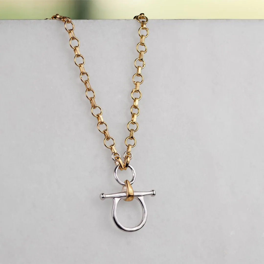 Chelsea - Two Tone Snaffle Horse Bit 14K Gold on Sterling Silver Necklace