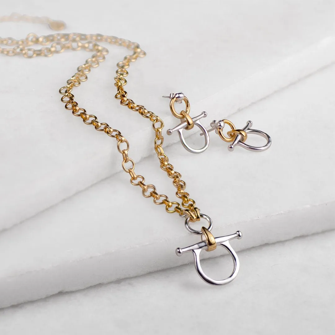 Chelsea - Two Tone Snaffle Horse Bit 14K Gold on Sterling Silver Necklace