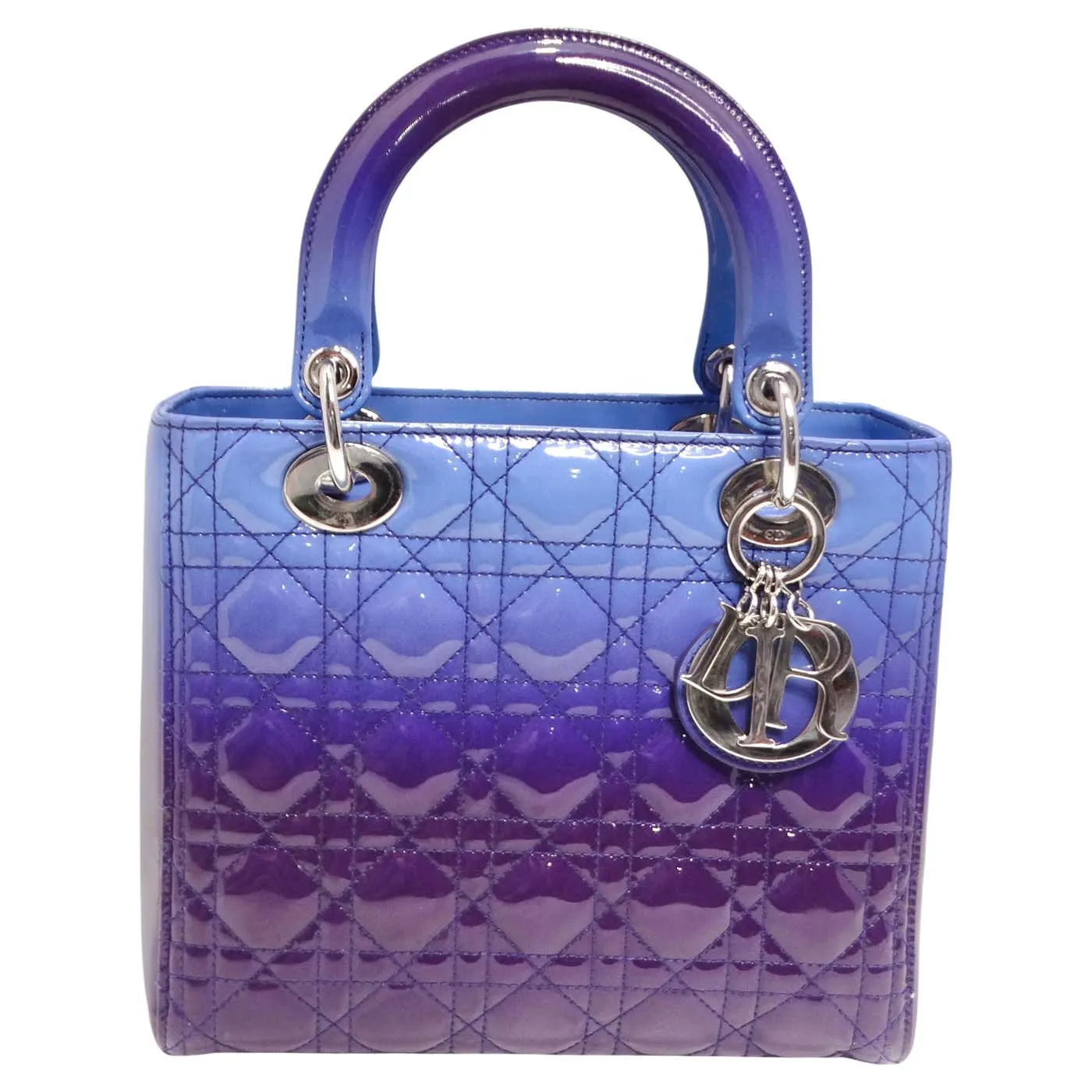 Christian Dior Patent Cannage Gradient Medium Lady Dior Purple Blue