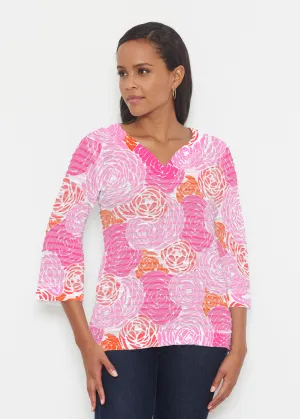 Chrysanthemum Pink (4074) ~ Banded 3/4 Bell-Sleeve V-Neck Tunic