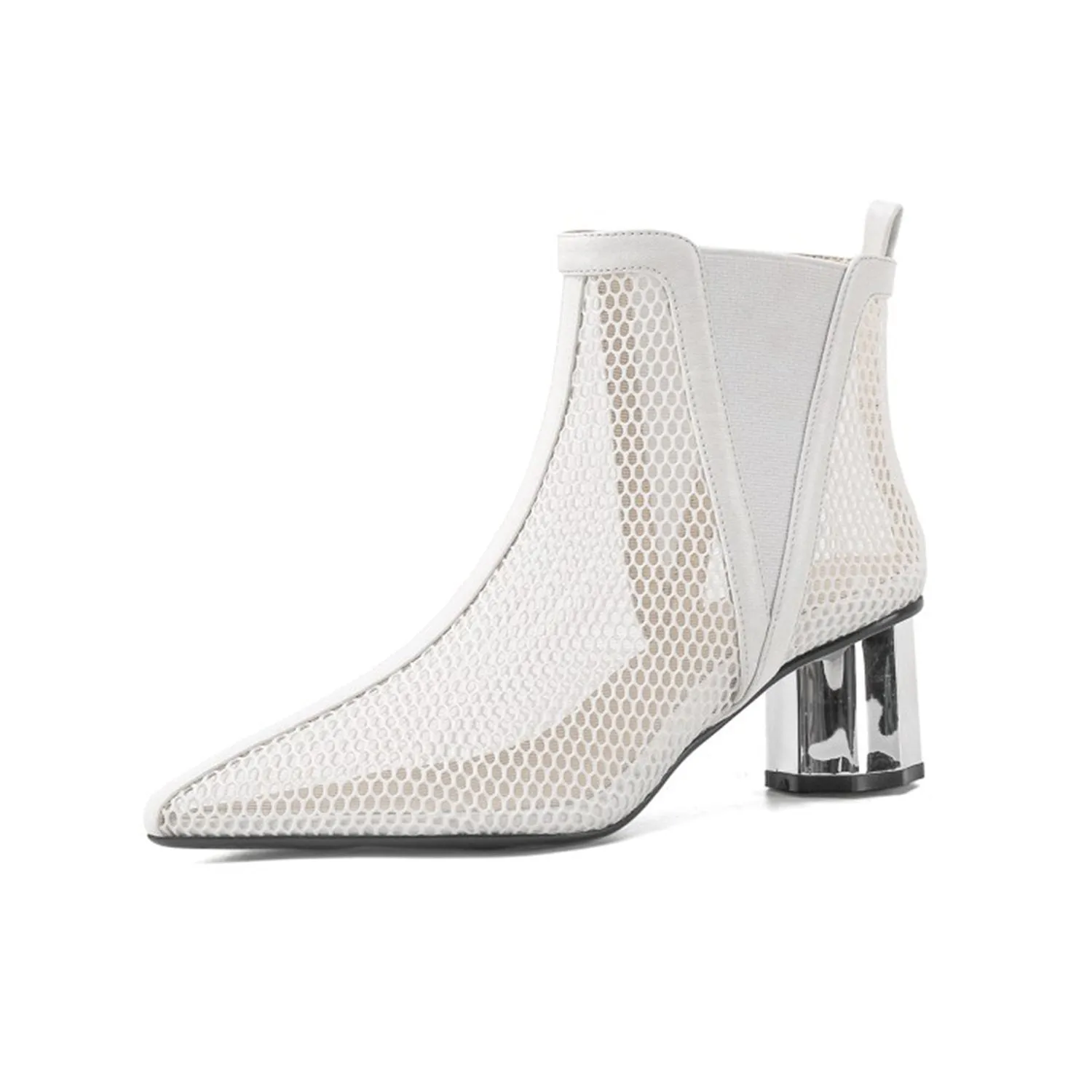 (Clean Up - US 6.5) Pointed Hollow Mesh Thick Heels Boots
