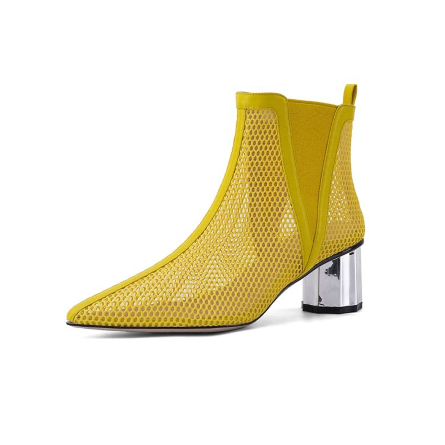 (Clean Up - US 6.5) Pointed Hollow Mesh Thick Heels Boots
