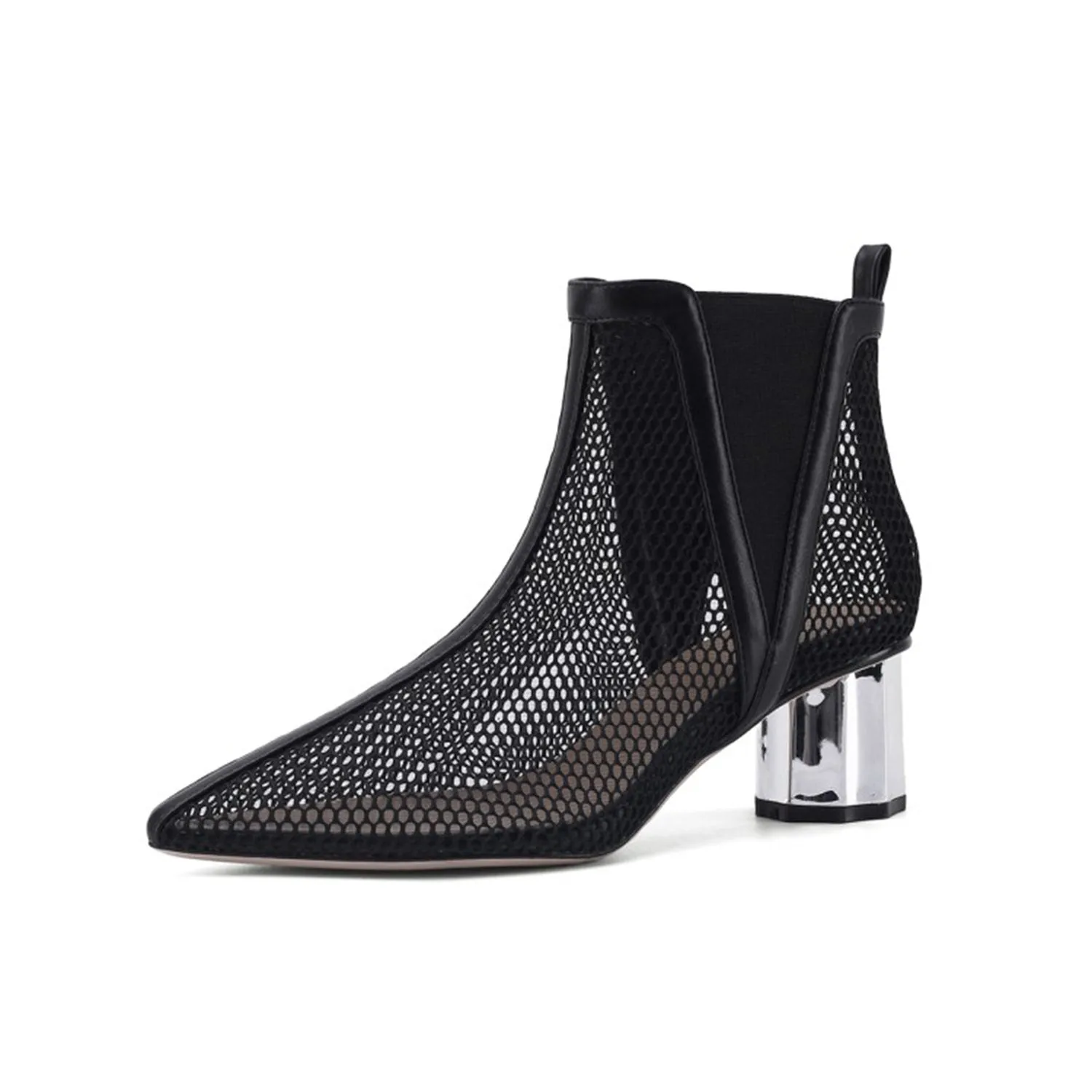 (Clean Up - US 6.5) Pointed Hollow Mesh Thick Heels Boots