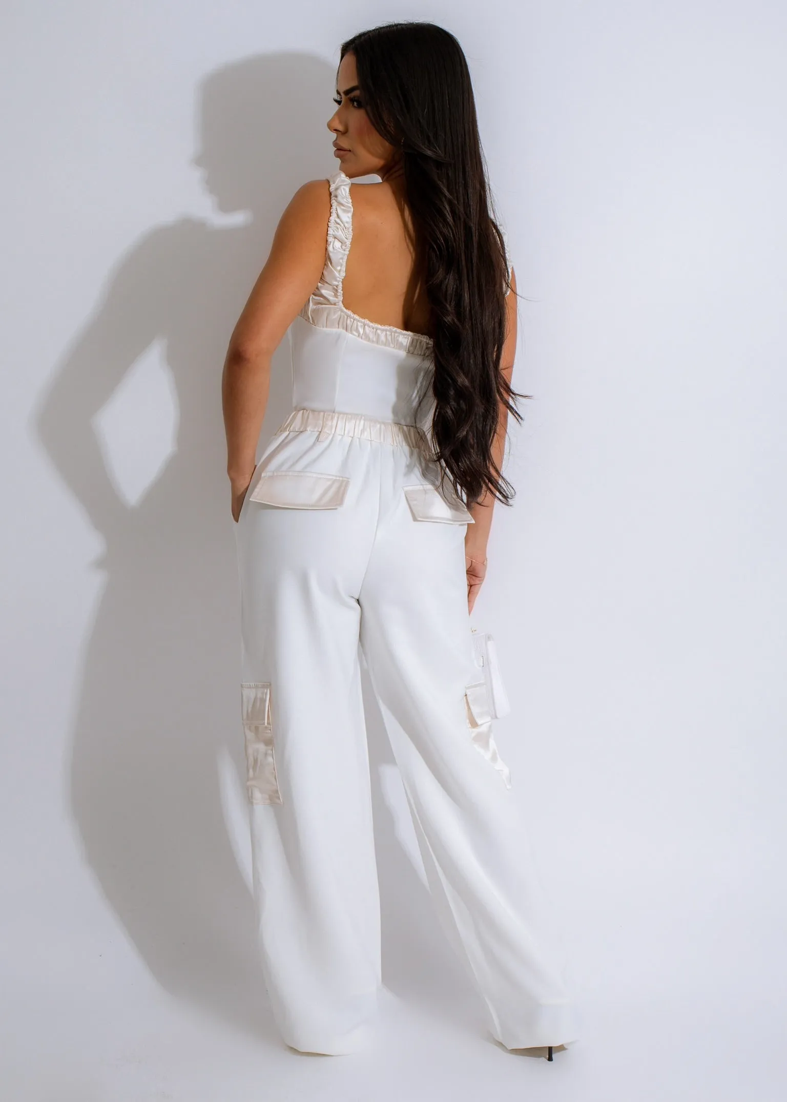 Closer And Closer Satin Pant Set White