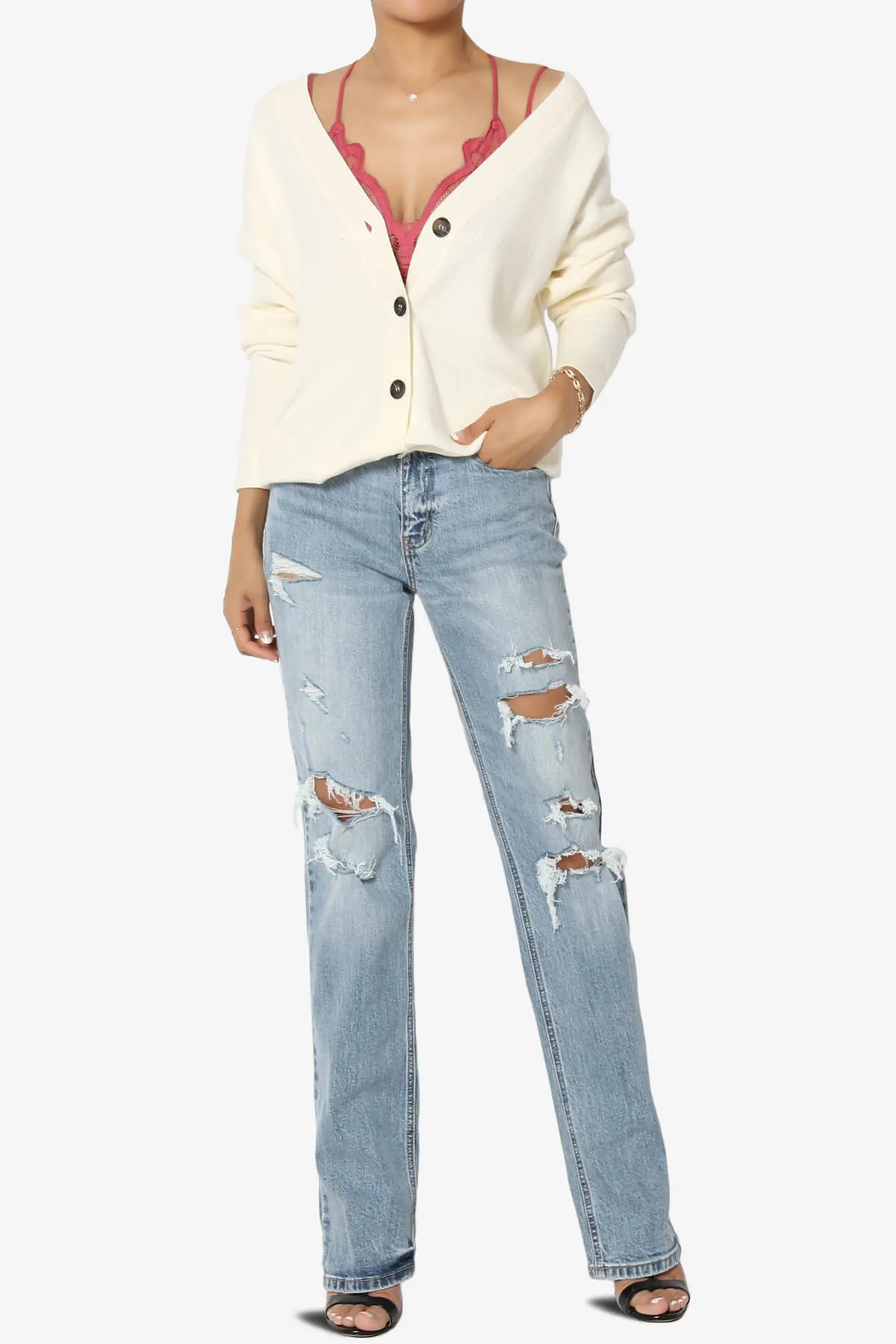Codi High Rise Dad Jeans in Distressed Med