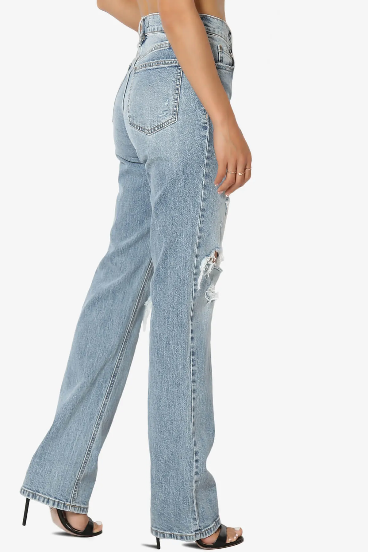 Codi High Rise Dad Jeans in Distressed Med