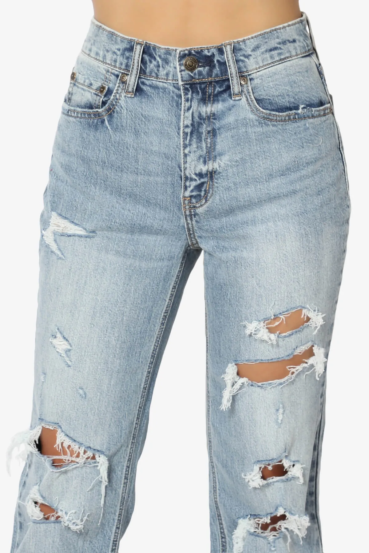 Codi High Rise Dad Jeans in Distressed Med
