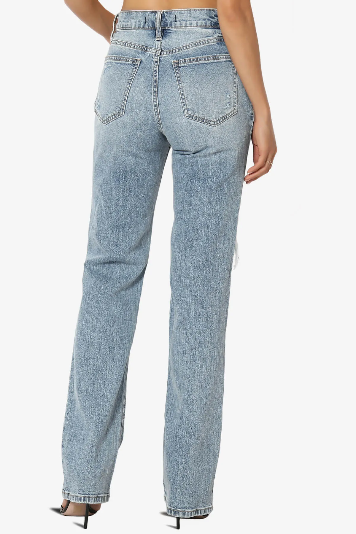 Codi High Rise Dad Jeans in Distressed Med