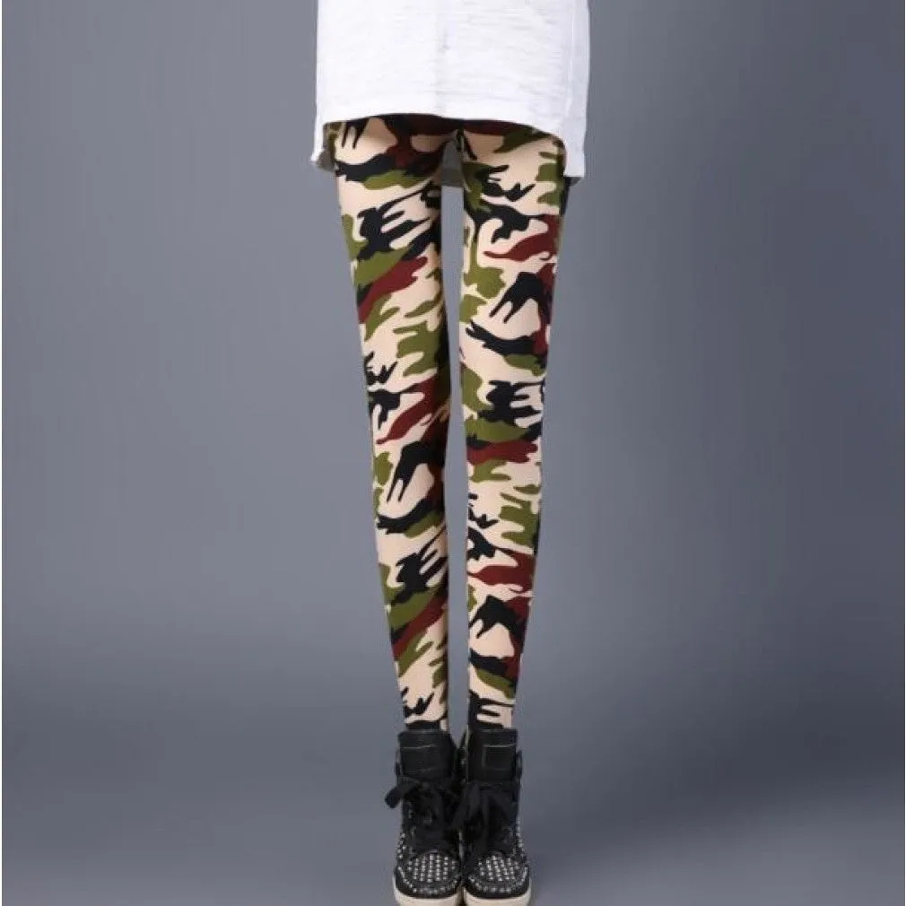 ContiNent 33 Womens for Leggins Graffiti Style Slim Stretch Trouser Army Green Leggings Deportes Pants