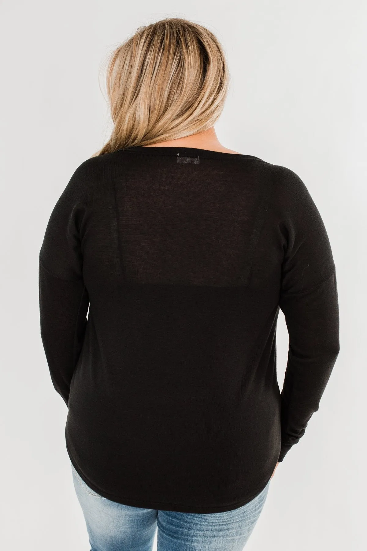 Cozy & Warm 4 Button Henley Top- Black