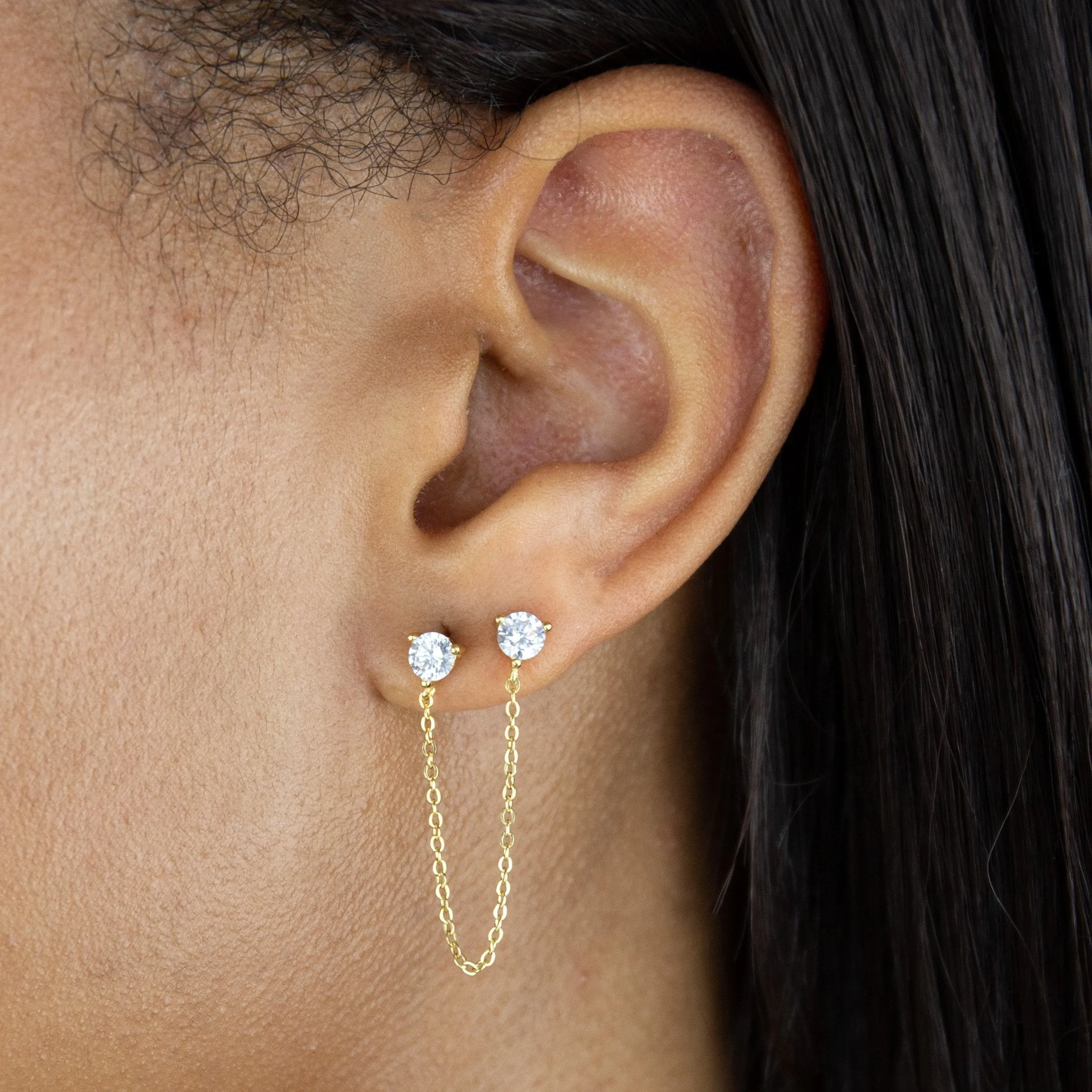 CZ Stone Chain Stud Earring