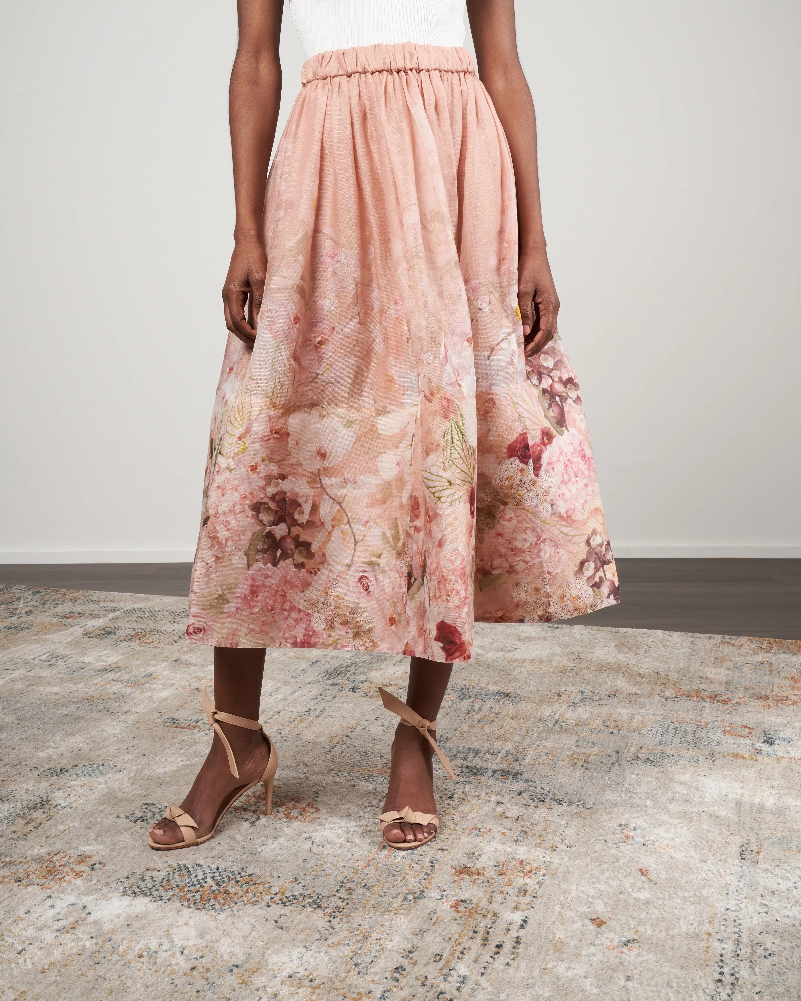 dancer floral midi skirt - blush garden floral
