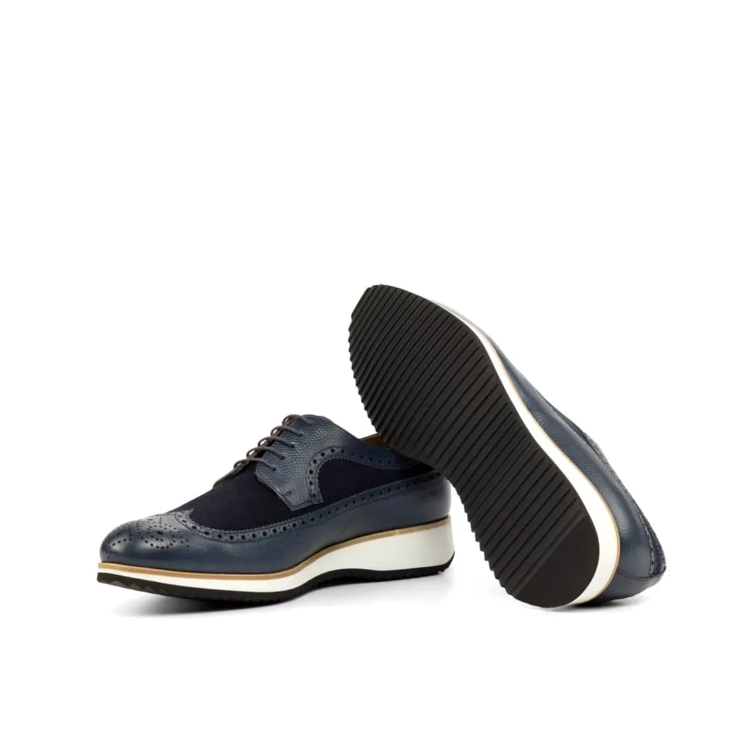 Derbie Brogue fleuri en cuir et daim bleu marine - Semelles Sport