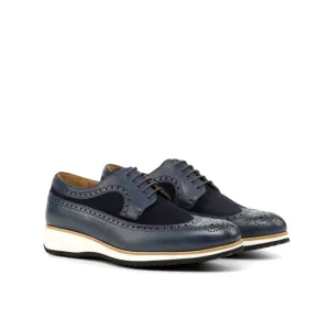 Derbie Brogue fleuri en cuir et daim bleu marine - Semelles Sport