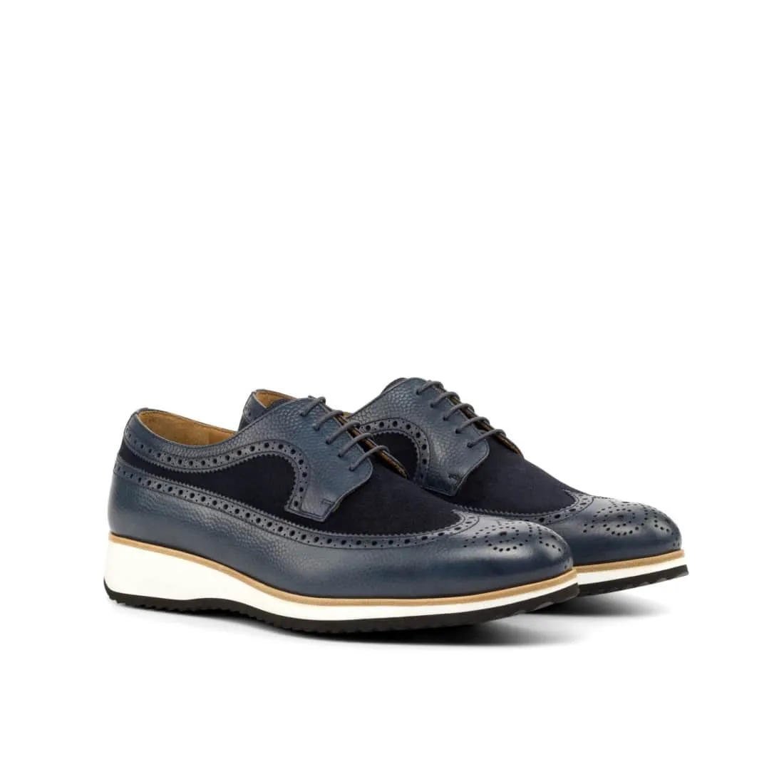 Derbie Brogue fleuri en cuir et daim bleu marine - Semelles Sport