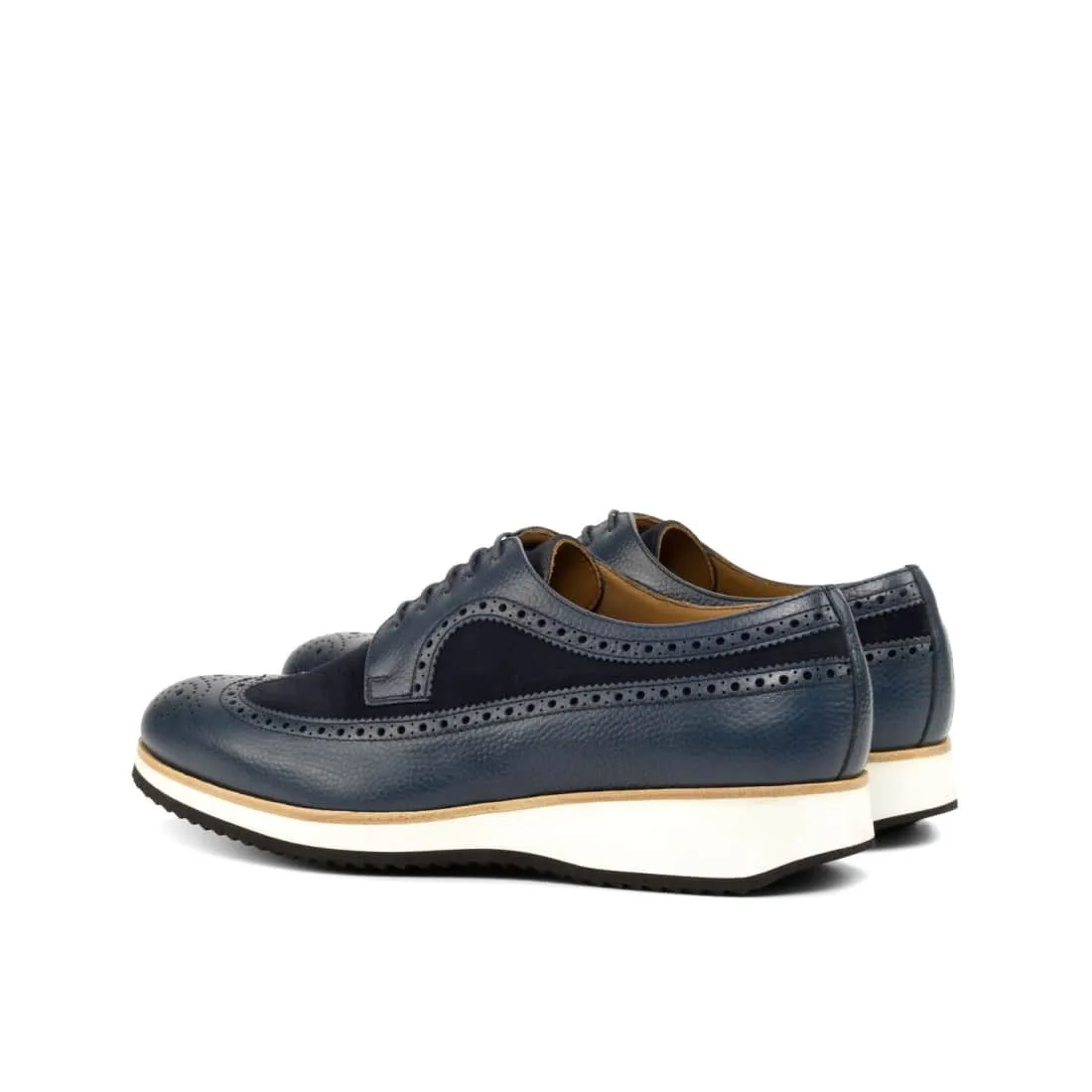Derbie Brogue fleuri en cuir et daim bleu marine - Semelles Sport