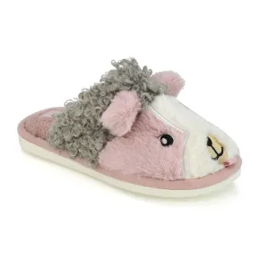 Dinah Faux Fur Fluffy Animal Design Cosy Close Toe Flat Mule Slippers in Pink