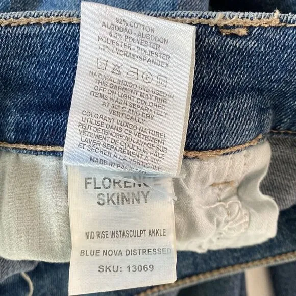 DL1961 Florence Mid-Rise Instasculpt Distressed Ankle Skinny Jeans Stretchy