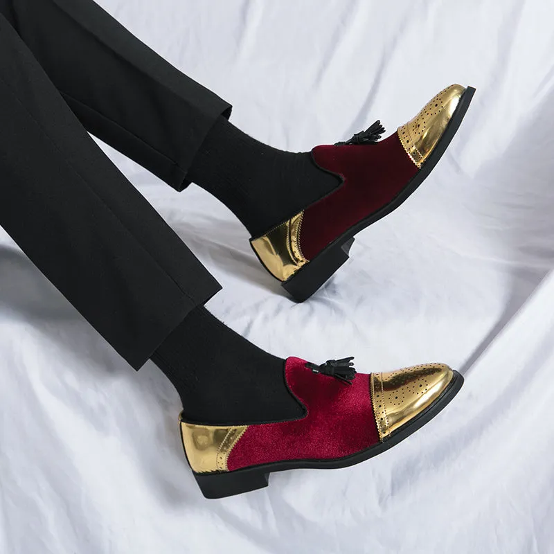 Elegant Men's British-Style Loafers - Green & Golden Brogue, Slip-On Dress Shoes with Non-Slip Rubber Sole for Weddings, Formal Events & Casual Wear
