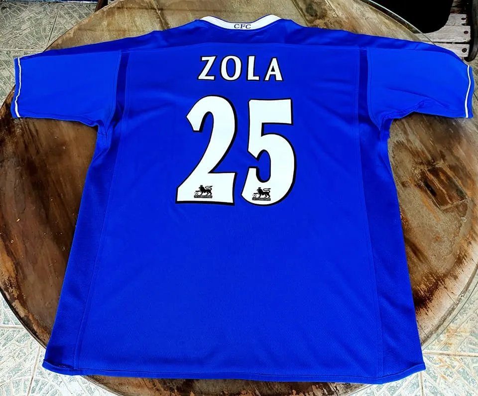 ENGLISH PREMIER CHELSEA 2004-05 PREMIER LEAGUE & LEAGUE CUP CHAMPION LEGENDARY ZOLA 25 JERSEY UMBRO REVERSIBLE SHIRT L  SOLD OUT!