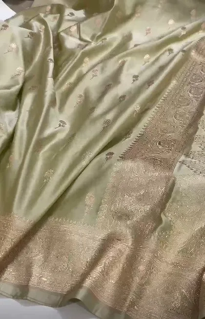 Fashion Vibes Presents Pure Mashru Silver Zari Satin Silk Dark Khaki Saree