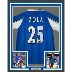 Framed Autographed/Signed Gianfranco Zola 35x39 Chelsea FC Blue Jersey BAS COA