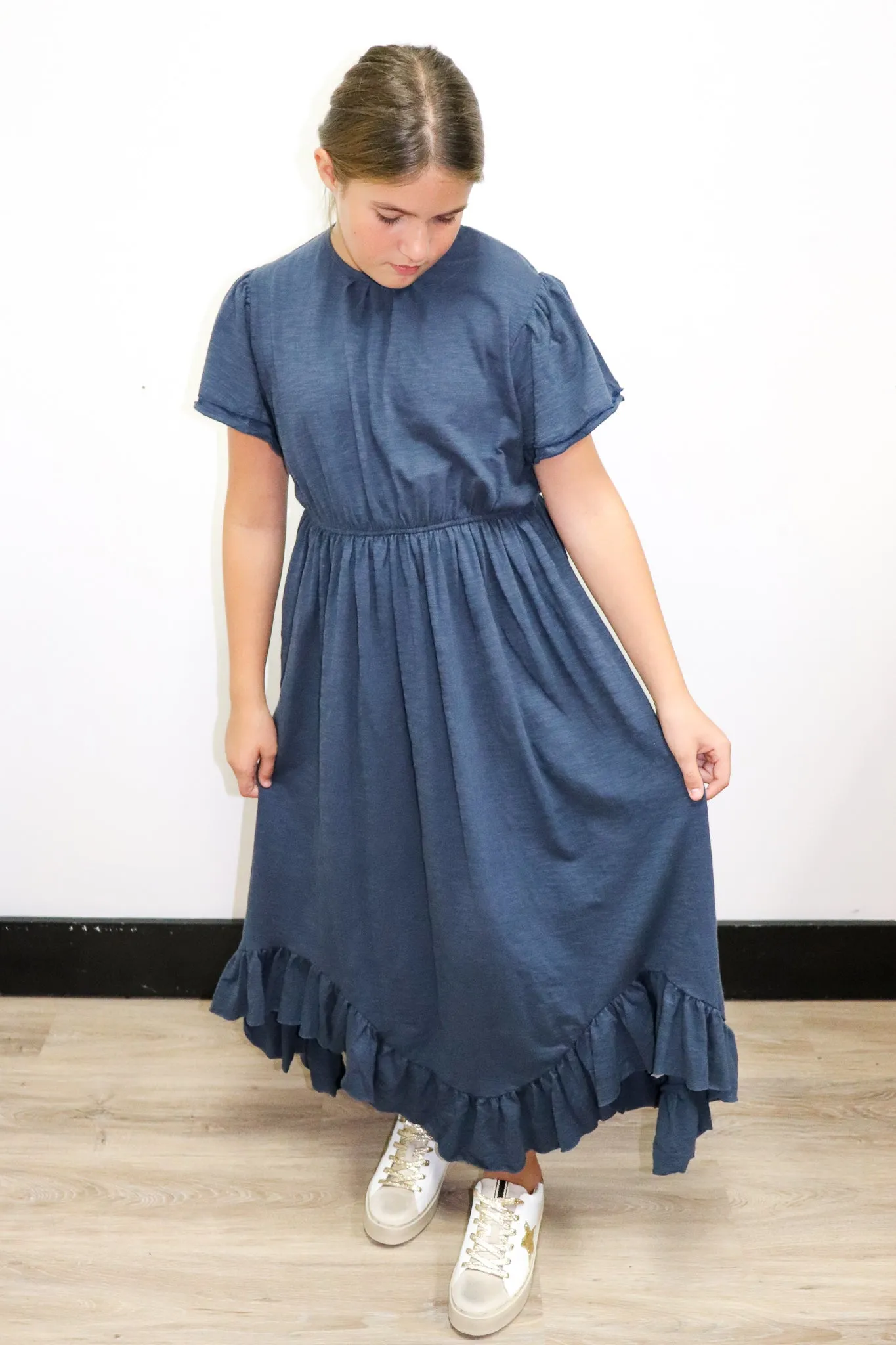 Girls Chelsea Ruffle Hem Midi Dress