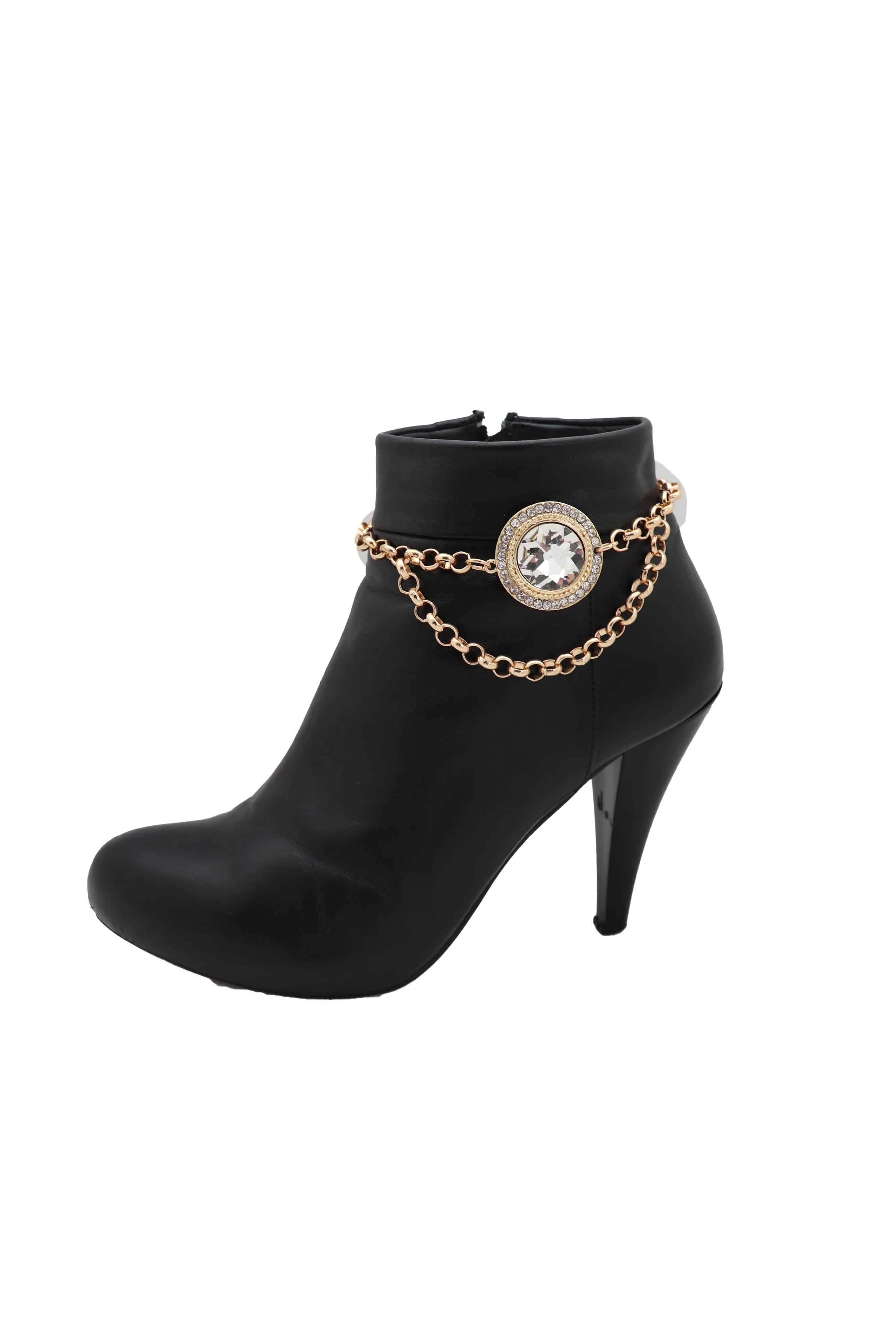 Gold Metal Chain Boot Bracelet Shoe Charm Fancy Bling Shiny Bead Anklet