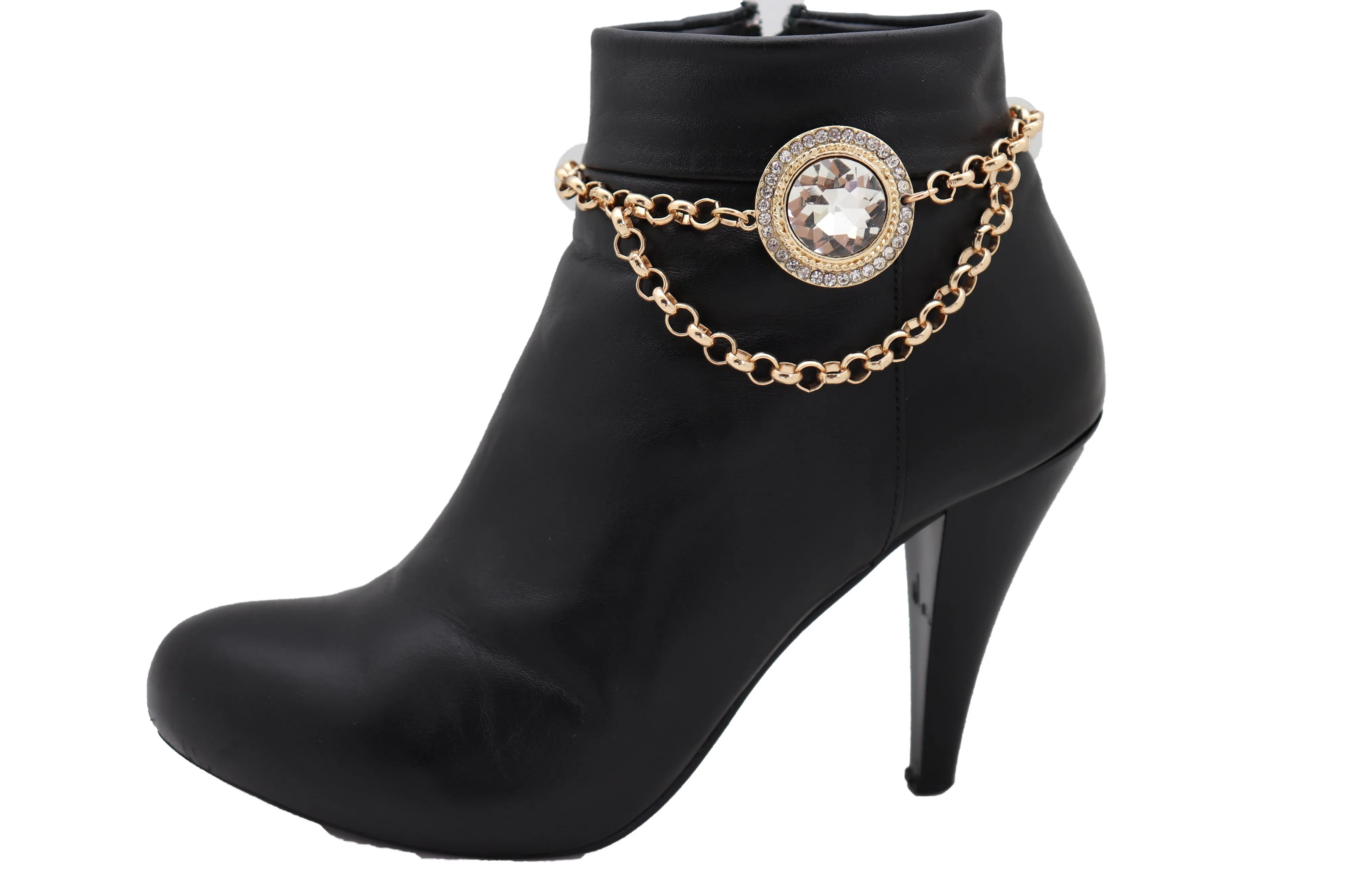 Gold Metal Chain Boot Bracelet Shoe Charm Fancy Bling Shiny Bead Anklet
