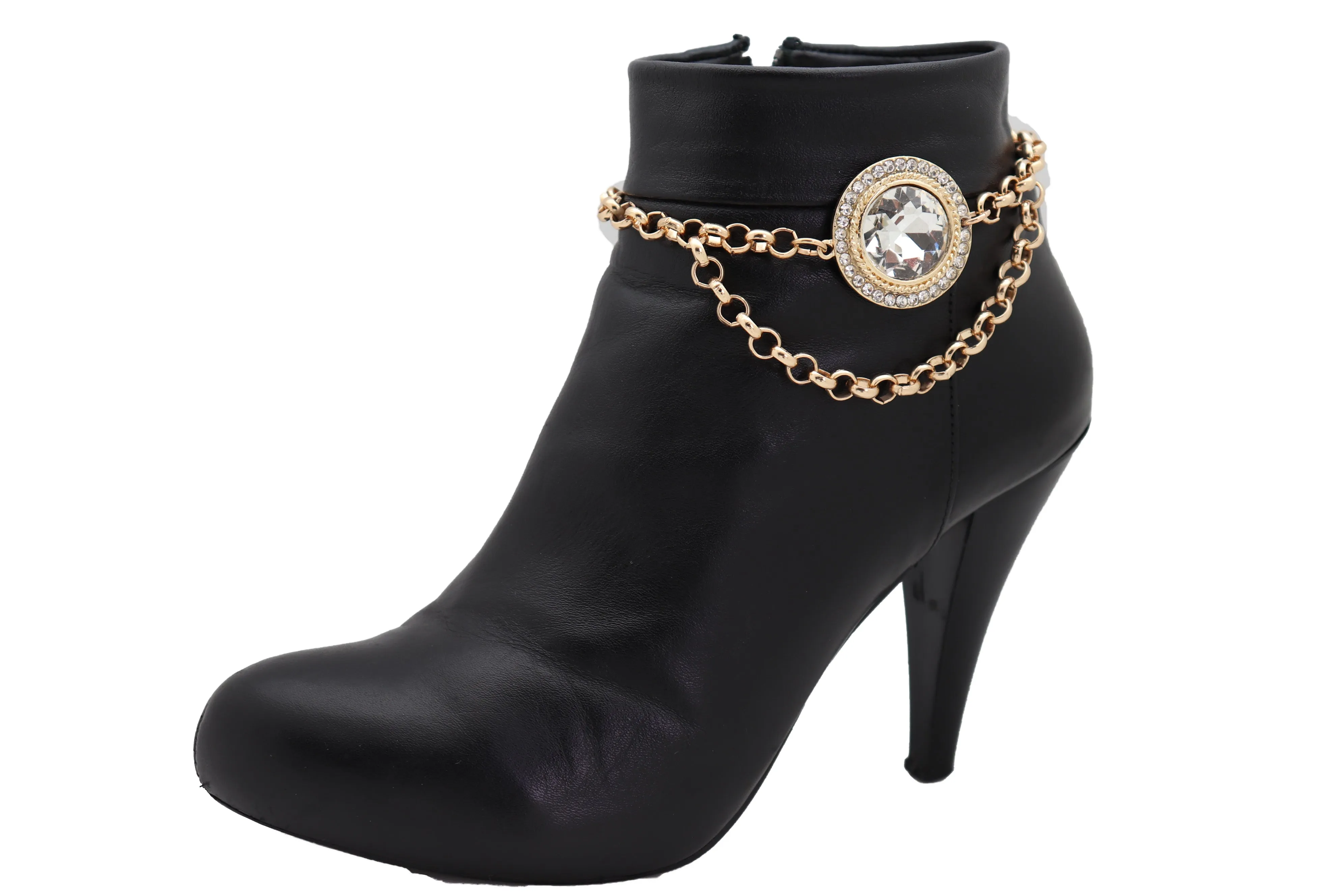Gold Metal Chain Boot Bracelet Shoe Charm Fancy Bling Shiny Bead Anklet
