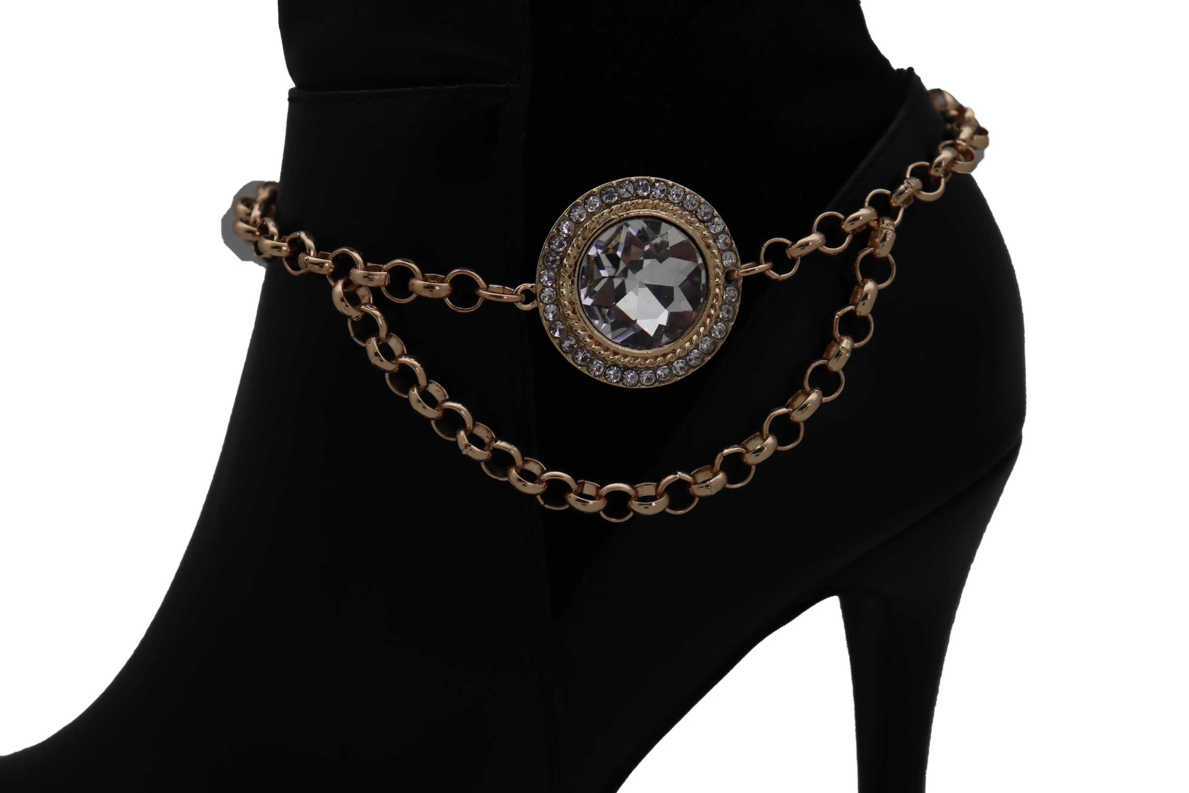 Gold Metal Chain Boot Bracelet Shoe Charm Fancy Bling Shiny Bead Anklet