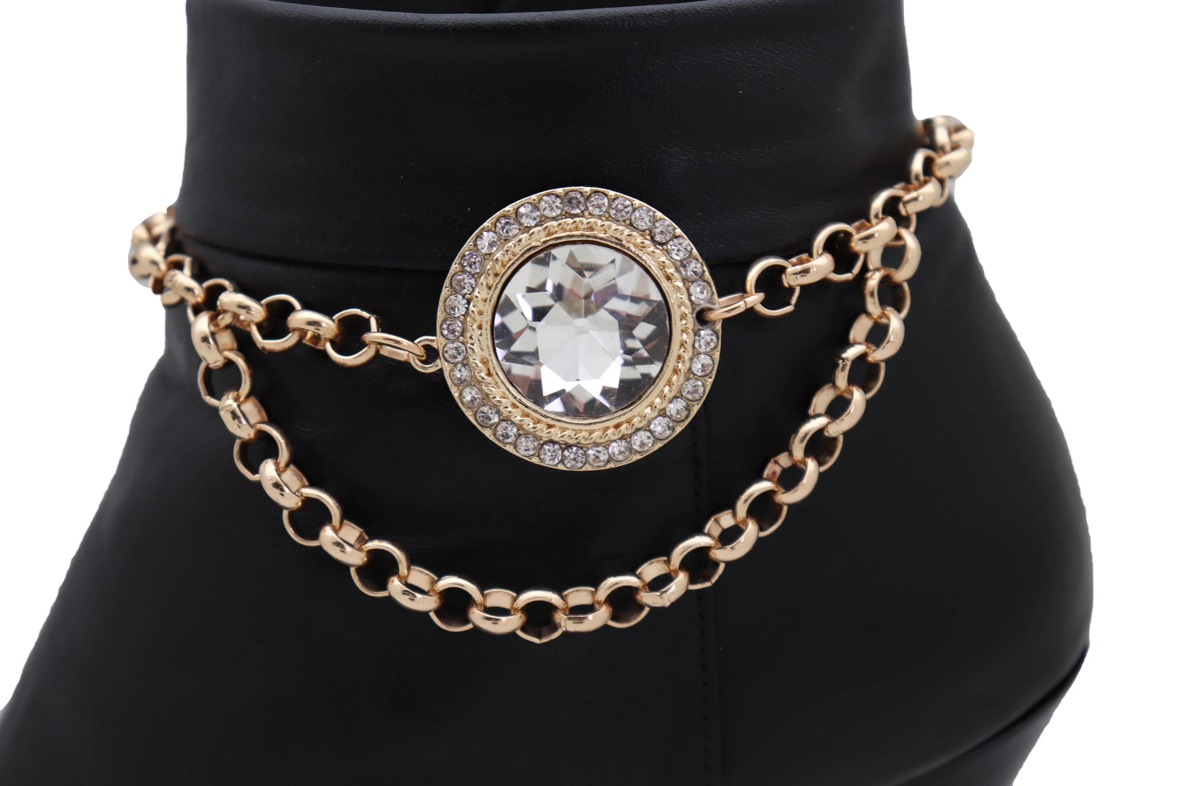 Gold Metal Chain Boot Bracelet Shoe Charm Fancy Bling Shiny Bead Anklet