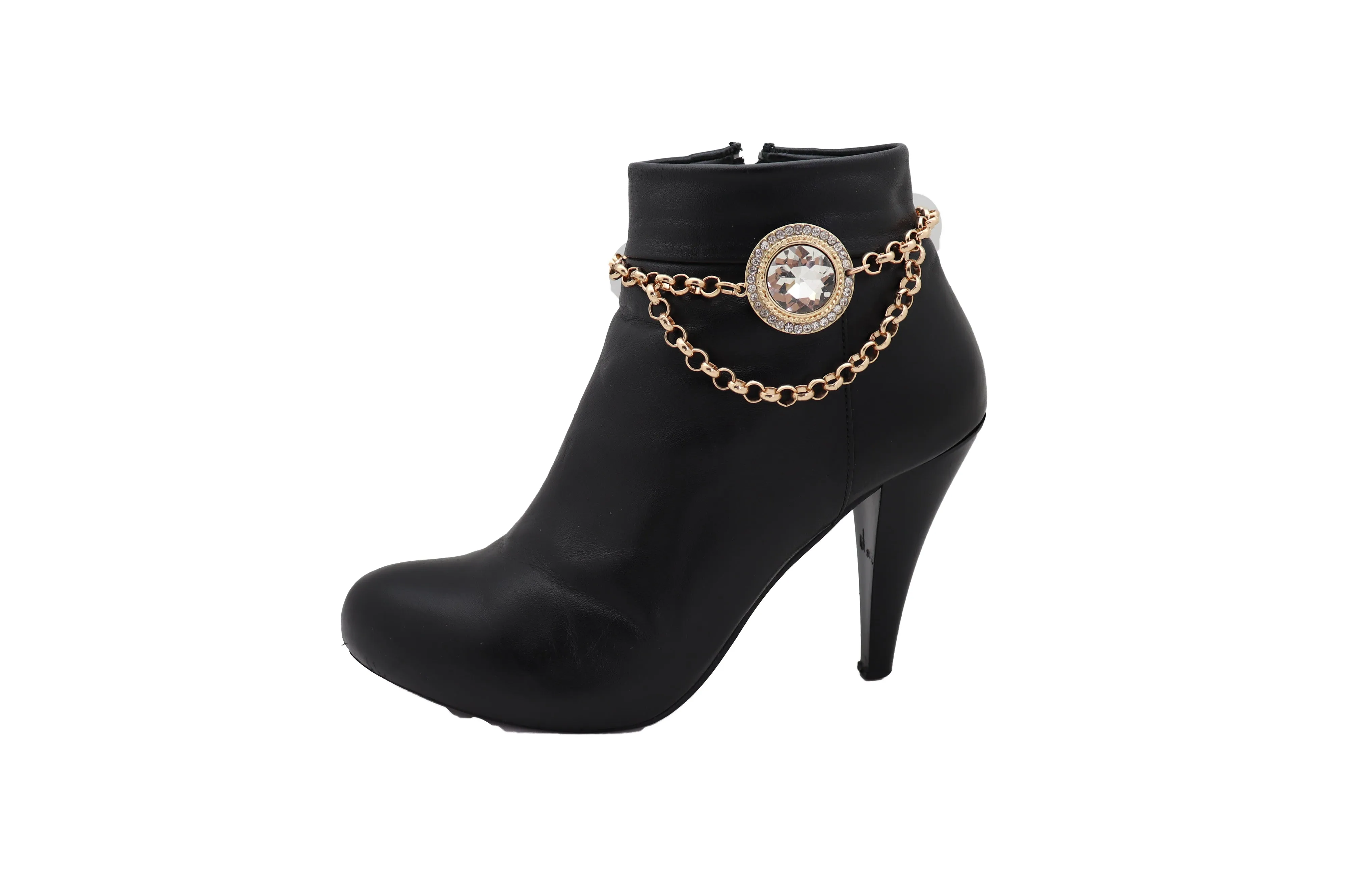 Gold Metal Chain Boot Bracelet Shoe Charm Fancy Bling Shiny Bead Anklet