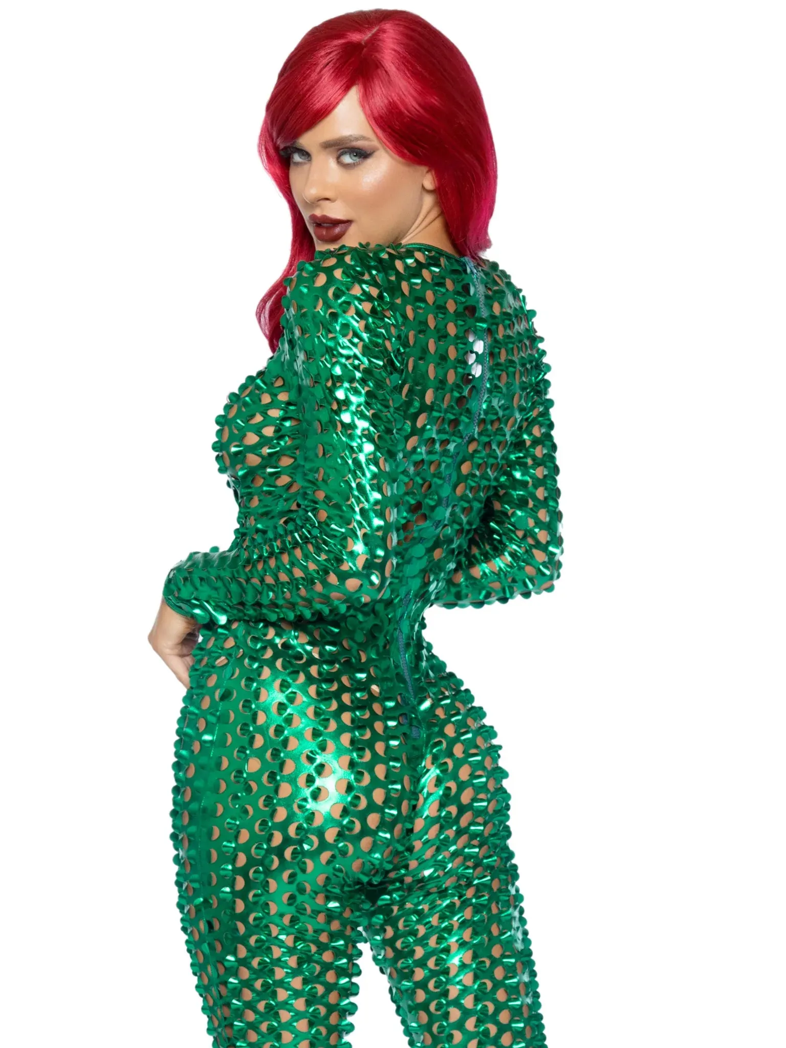Green Metallic Cut-out Catsuit