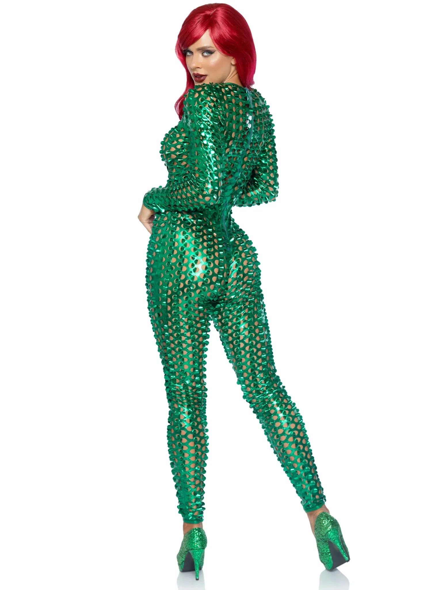 Green Metallic Cut-out Catsuit