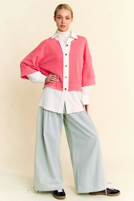 Hazel Blues® |  Davi & Dani Faux Layered French Terry Contrast Top