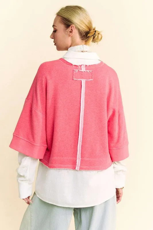 Hazel Blues® |  Davi & Dani Faux Layered French Terry Contrast Top
