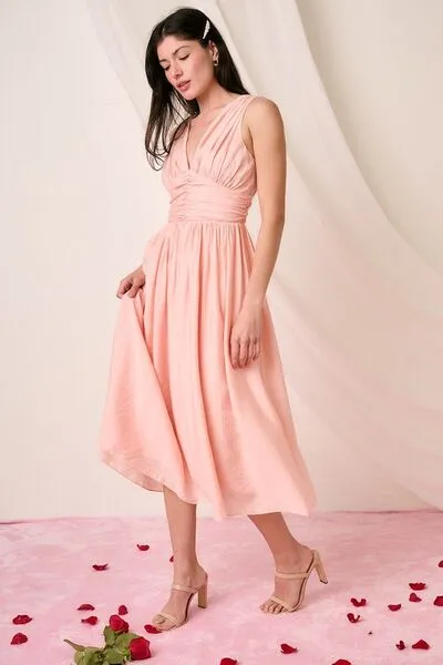 Hazel Blues® |  Mittoshop Ruched V-Neck Sleeveless Midi Dress