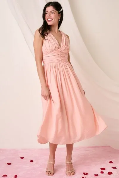 Hazel Blues® |  Mittoshop Ruched V-Neck Sleeveless Midi Dress