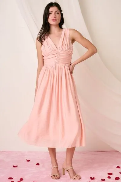 Hazel Blues® |  Mittoshop Ruched V-Neck Sleeveless Midi Dress