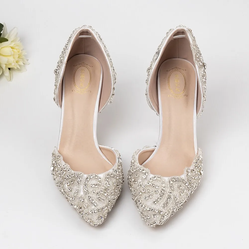 High heels silver and luxury sparkling rhinestone handmade custom wedding shoes 9cm banquet reception party ladies shoes