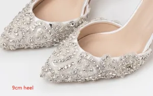 High heels silver and luxury sparkling rhinestone handmade custom wedding shoes 9cm banquet reception party ladies shoes