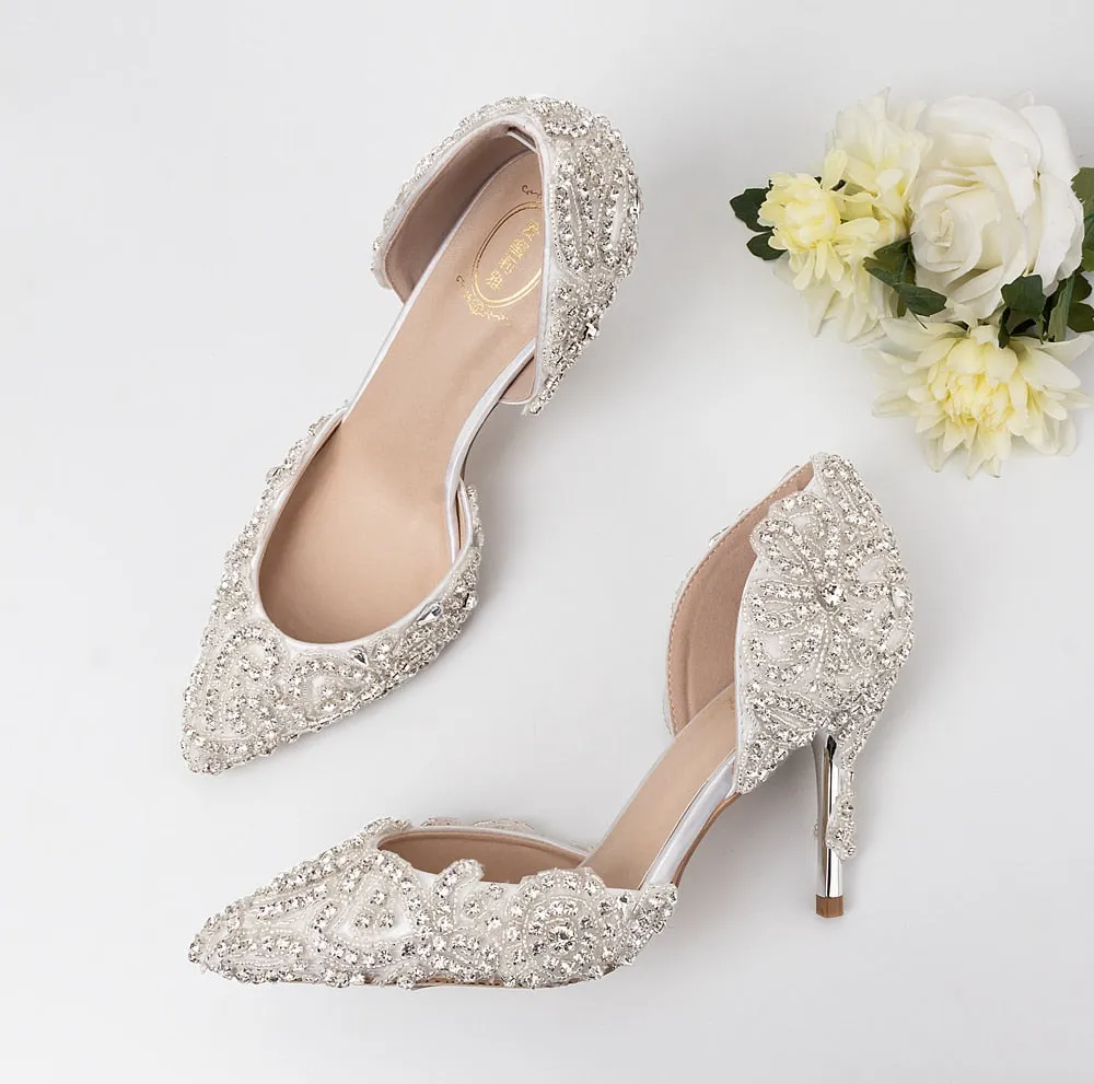 High heels silver and luxury sparkling rhinestone handmade custom wedding shoes 9cm banquet reception party ladies shoes