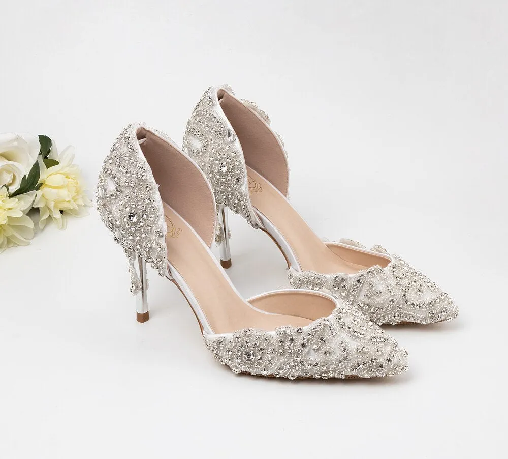High heels silver and luxury sparkling rhinestone handmade custom wedding shoes 9cm banquet reception party ladies shoes