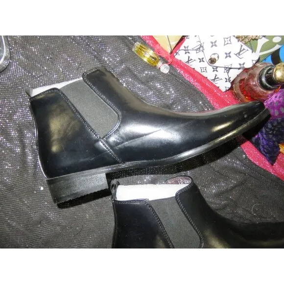 Italian Leather Chelsea Riding Boot for Men Ankle Boot Block Heel Pull On 41 8