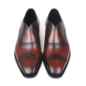 Italy Loafers For Men Brown Patina Fashion Men's Shoes Casual Leather Shoes Male Brogue Wedding Office Slip-On Footwear