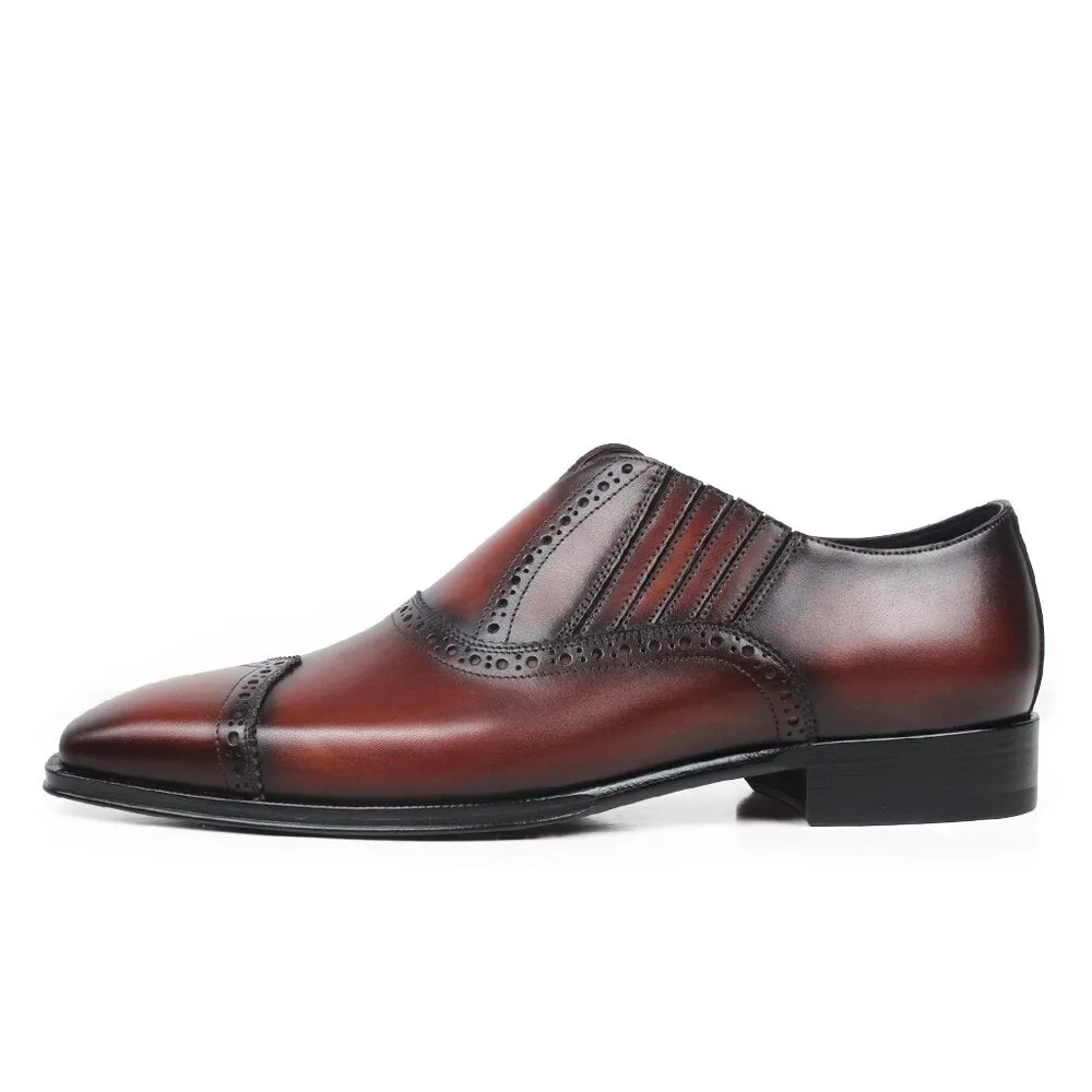 Italy Loafers For Men Brown Patina Fashion Men's Shoes Casual Leather Shoes Male Brogue Wedding Office Slip-On Footwear