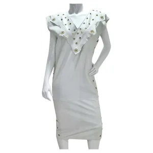 Jacques Lelong 1980s White Leather Studded Dress