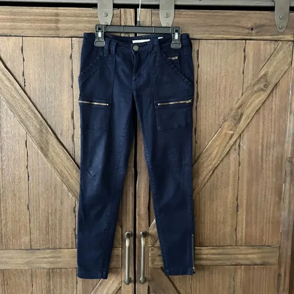 Joie Mid Rise Park Navy Blue Utility Ankle Ziipper Skinny Pants Size 27 EUC