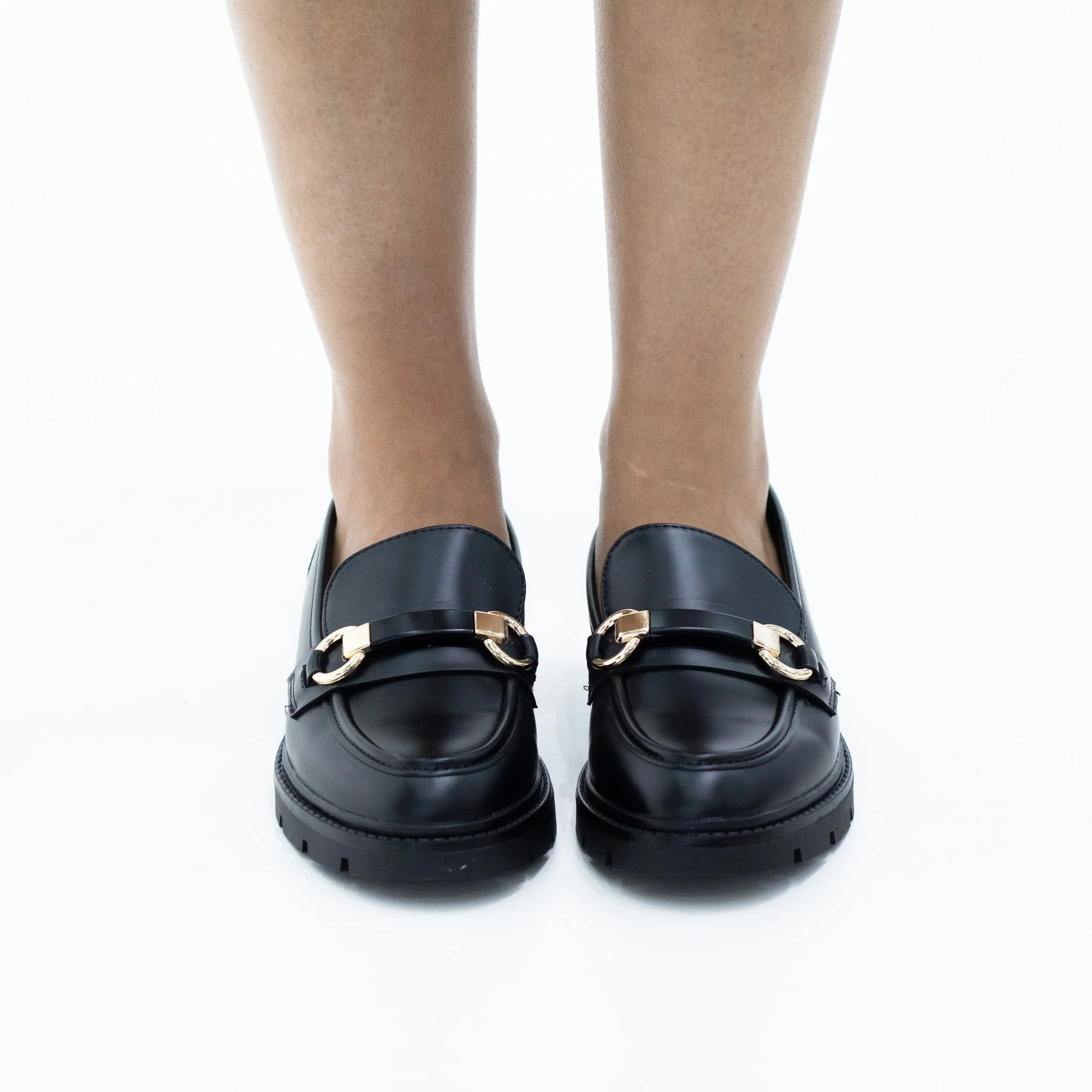Juliana gold trim brogue shoe black